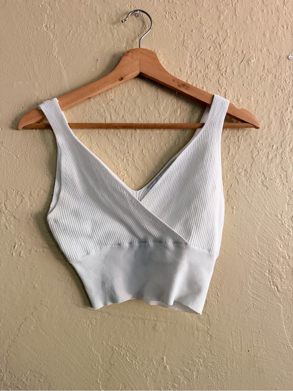 HYFVE White Ribbed Wrap V-Neck Crop Top
